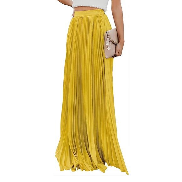 High-Waist Flowy Pleated Chiffon Maxi Skirt - Picture 1 of 3